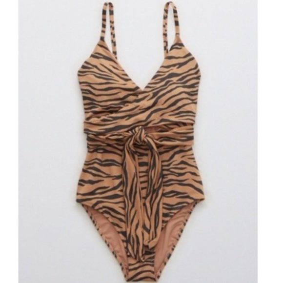 aerie Swim Aerie Tiger Wrap One Piece Full Coverage Swimsuit Medium